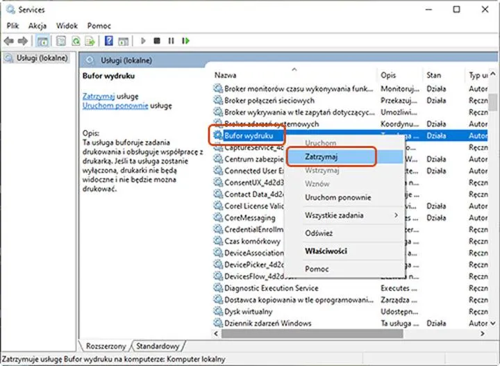Zatrzymywanie drukowania i błędne zadania